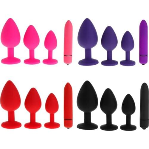 4 PCS/SET Silicone Anal Plug Dildo Vibrator Adult Sex Toys Prostate Massager Bullet Vibrating Butt Plugs For Women Men 4 Colors