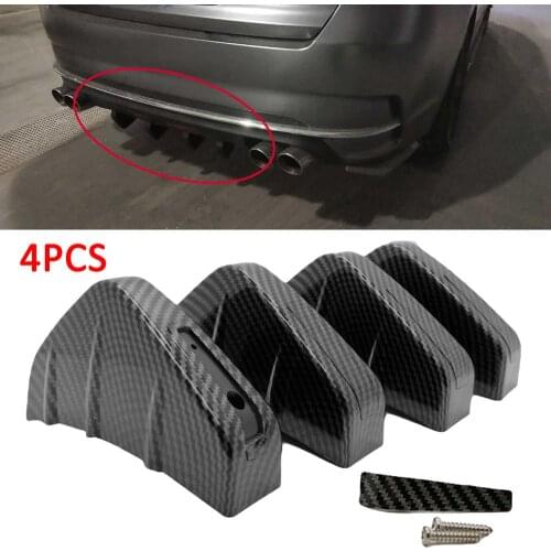4pcs Universal Carbon Fiber Car SUV Rear Bumper Diffuser Molding Shark Fin Spoiler Protector Cover