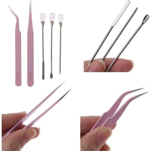 2021 New 5Pcs Silicone Resin Tools Set Mixing Stirring Sticks Bubble Removers Needle Pigment Spoon Tweezers Resin Crafts Tools