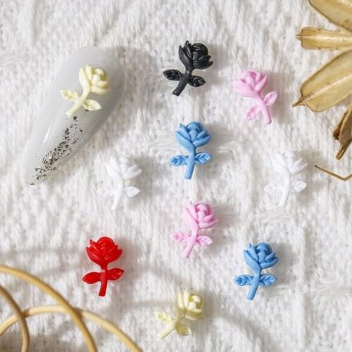 50Pcs Multicolor Rose Flower Rhinestones For Nail 3D Flower Shaped Nail Art Charms Cute Resin Manicure Nail Art Supplies