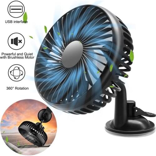 3 Style USB Car Fan Suction Cup Car Seat Back Single Head Car Fan 12V24V Universal Large Wind Three Speed Control USB Car Fan