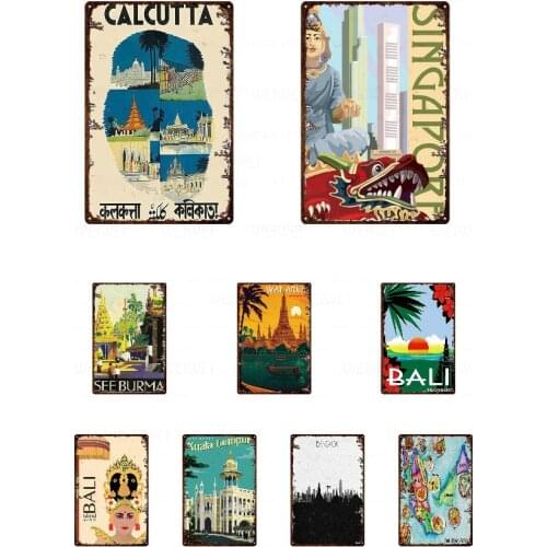 BALI Beach Tin Sign Plaque Metal Summer Sign Metal Plate Wall Decor For Beach Bar Beach House Surf Club Decorative Iron Painting