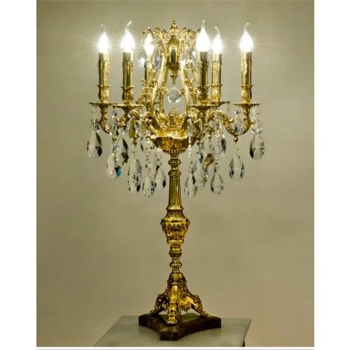 Free Shipping Decorative 100% Copper Table Lamp Luxury Crystal D48cm H83cm European Style Bedroom Bedside Lighting Fixture Lamp