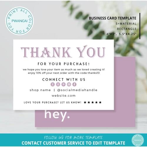 Purple color thank you cards for business thank you for your purchase cards 30-200 pieces custom cards