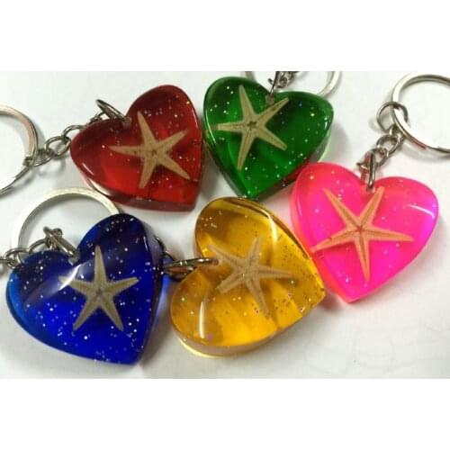 FREE SHIPPING 10 pcs real starfish specimen cool heart shape keychain