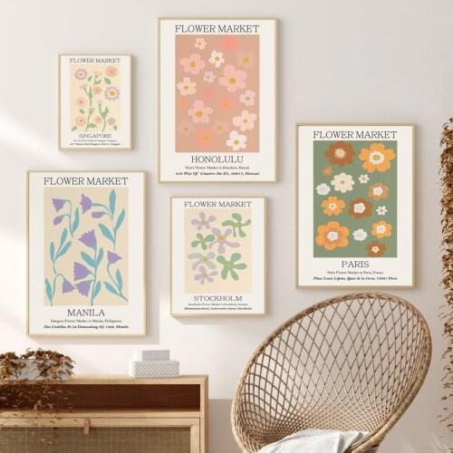 Flower Market Daisy Tulip Abstract Retro Wall Art Canvas Painting Nordic Posters And Prints Wall Pictures For Living Room Decor