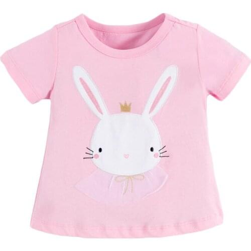Little Maven New Summer Children Clothing Pink Rabbit Cartoon O-neck Short- sleeved Cotton Knitted Girls Casual Tshirts Tops