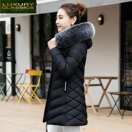 Long Winter Jacket Women Winter Coat Female Thick Warm Down Cotton Parkas Female Fur Hooded Clothes Slim Jackets LWL1138