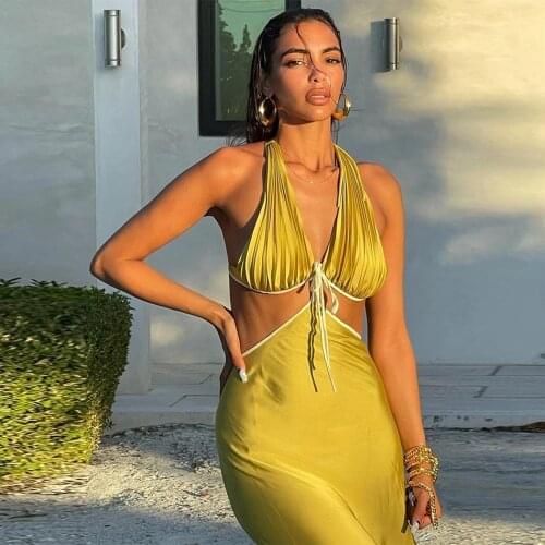 Long Party Dress 2021 New Arrivals High Quality Yellow Bodycon Dresses Women Dresses Evening Wedding Club Female Outfits
