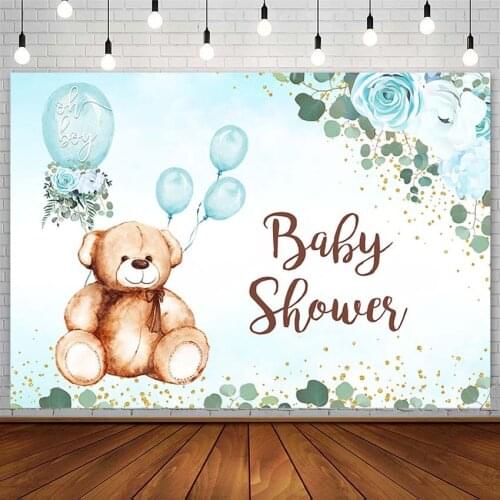Eucalyptus Leaves Backdrop Bluey Balloons Floral Boy Baby Shower Bear Photography Background Photo Studio Decor Props Photozone