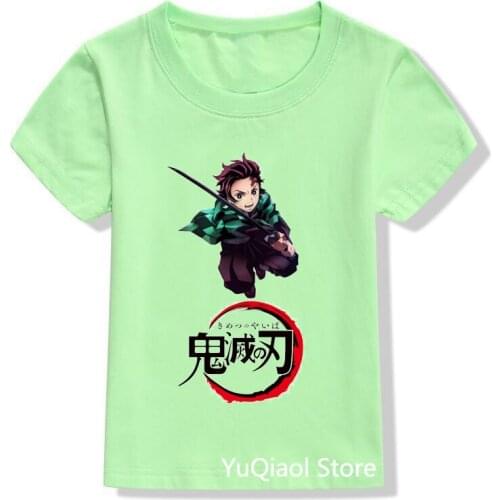 Japanese Anime Demon Slayer T Shirt Children Kawaii Kimetsu No Yaiba Graphic Tees Tanjirou Kamado Boys Tops Funny Tshirt Green