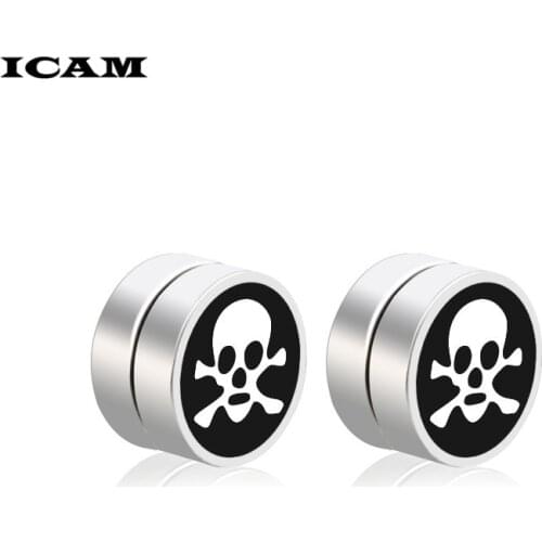 ICAM Punk Round Stainless Steel Magnetic Stud Earrings For Men Women Unisex Rock no Piercing Dumbbell Earrings Cool Jewelry