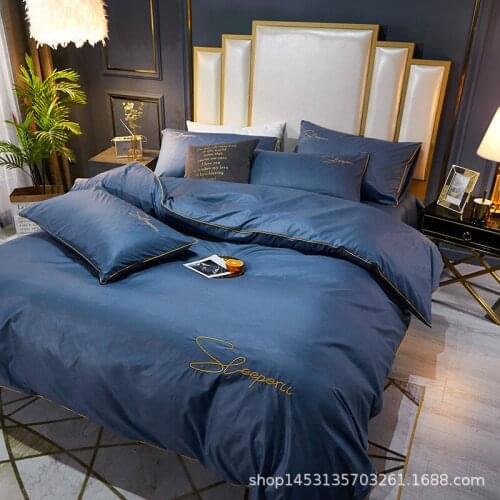 Bedding set Summer cool 60s water wash cotton four piece embroidered bed sheet summer Duvet Cover