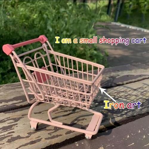 Mini Kawaii Shopping Cart Desktop Storage Basket Pink Trolley Iron Art Creative Cute Ornament Home Decoration Party Photo Props
