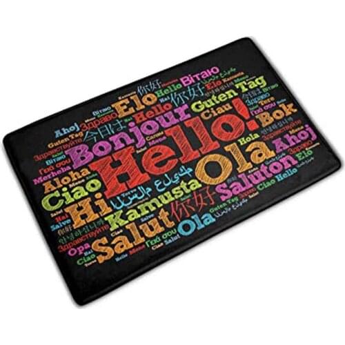 Hello Multi-Colored Fonts in Different Languages Non-Slip Doormat Indoor Outdoor Kitchen Floor Rug Front Door Mat Flannel Carpet