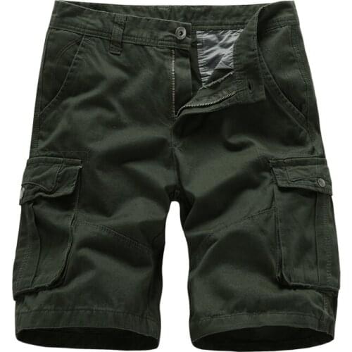 Mens Brand Summer 100% Cotton Casual Cargo Twill Shorts Zipper Multi-Pocket Pure Color Loose Tactical Shorts BVCHAJ