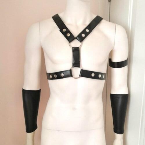 Mens Sexy Lingerie Leather Rivets Vest Crotchless Uniform Hollow Out Maid Manservant Cosplay Night Club Sexy Costume