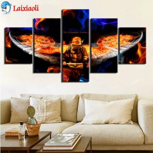 5 Panels Firefighter Painting No Greater Love Diamond mosaic diamond painting Full Square/Round drill 5d embroidery cross stitch