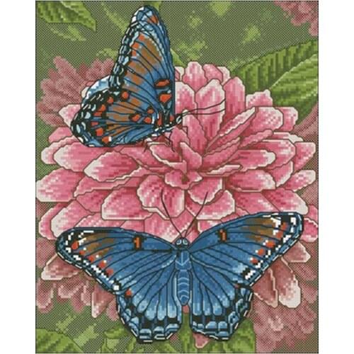 Double Butterfly Love Flower counted 11CT 14CT 18CT DIY Cross Stitch Sets wholesale Cross-stitch Kits Embroidery Needlework
