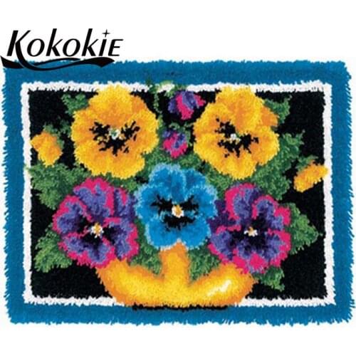 Flowers latch hook kits for adults large printed canvas yarn carpet diy latch hook rug kits carpet embroidery carpet diy rug