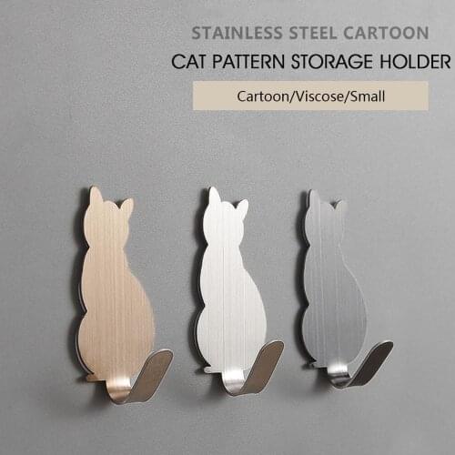 2Pcs Cat Shaped Wall Hooks Self Adhesive Key Holder Hanger Holder Wall Mount Coat Rack Towel Racks Bathroom Accessories