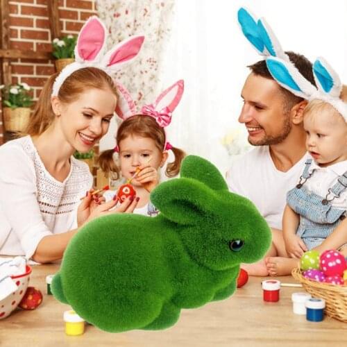 NHBR Easter Moss Rabbit Statue Artificial Turf Grass Bunny Flocked Animal Figurines Ornament for Party Garden Yard Decoration