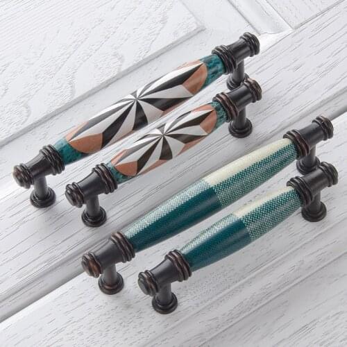 New Arrivals, Kitchen Vintage Ceramic Cabinet Pulls Shells Black Bronze Handles and Knob European Hardware Furniture Accessories