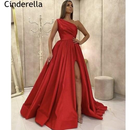 Prom Dresses One Shoulder A-Line Side Slit High Quality Satin Prom Dresses With Zipper Back vestidos de fiesta de noche