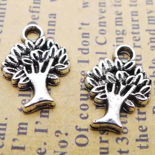 30PCS/Lot 10mm*14mm Antique Silver Color Life Tree Charm Handcraft For DIY Jewelry Making Pendant