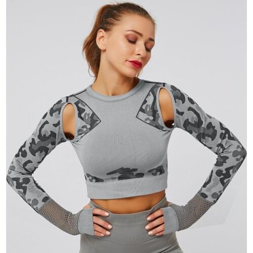 Popular Camouflage Yoga Gym Running Seamless Tight Long-Sleeved Fitness Clothes Womens Yoga Shirts Tops