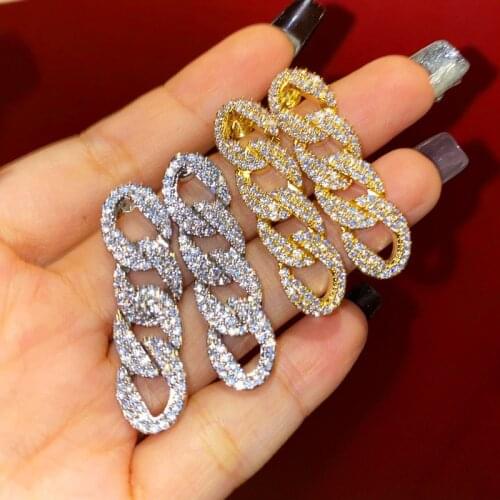 Cuba Bling Rhinestone Drop Earrings Exaggerated Long Chain Tassel Dangle Earrings for Women Retro Punk Club Party Jewelry