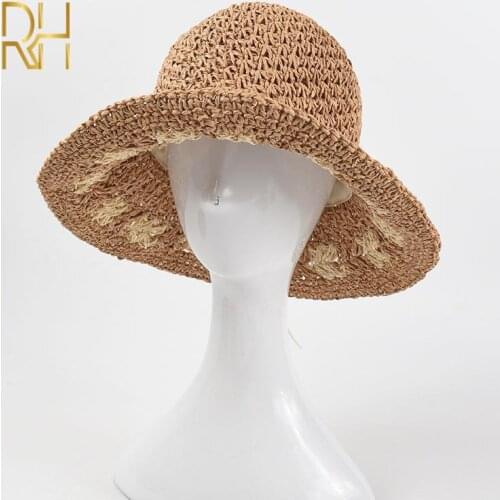Folding Straw Hat Womens Summer Outing Sun Visor Holiday Cool Hat Seaside Beach Hat Fashion Crochet Summer Hats