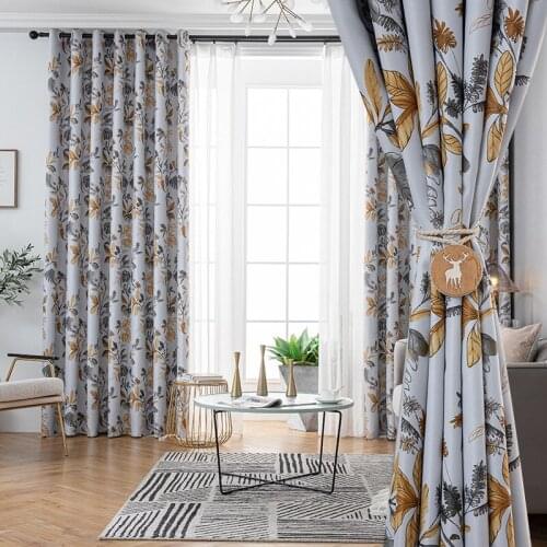 High-end New Blackout Leaf Printing Curtains Fashionable Modern Pastoral Style Curtains for Living Room Bedroom Chinese Curtain