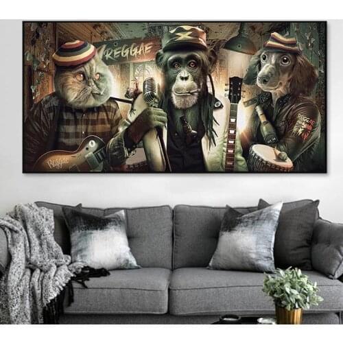 Modern Smoking Glasses Music Hip Hop Monkey Large Canvas Painting Poster Print Wall Art Pictures Home Decoration Cuadros