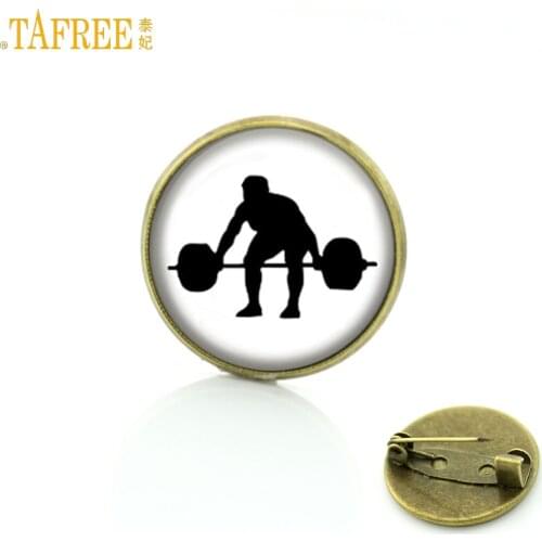 TAFREE Brand fashion vintage Weightlifting brooches silhouette art men bodybuilding sports badge pins Hercules jewelry SP258