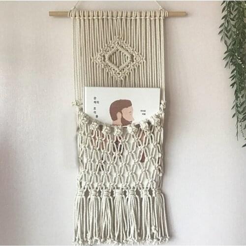Hand-woven Tapestries Woven Home Wall Decor Hanging Macrame Magazine Book Organizer Geometric Art for Apartment Dorm Room Decor