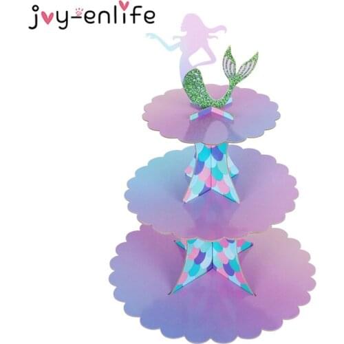 Birthday Party Decoration Mermaid 3-tier Paper Cake Stand Under The Sea Mermaid Party Cupcake Stand Holder Baby Shower Supplies