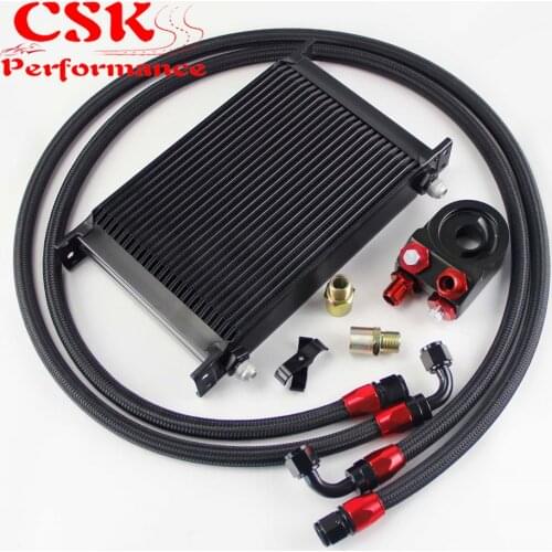 Universal 25 Row AN8 Engine Transmission Oil Cooler British Type + Filter Adapter Kit Black/Blue