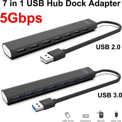 USB 2.0/3.0 HUB Docking Adapter Multi USB Splitter 5Gbps High Speed 7 Ports USB Expander Portable for PC Computer