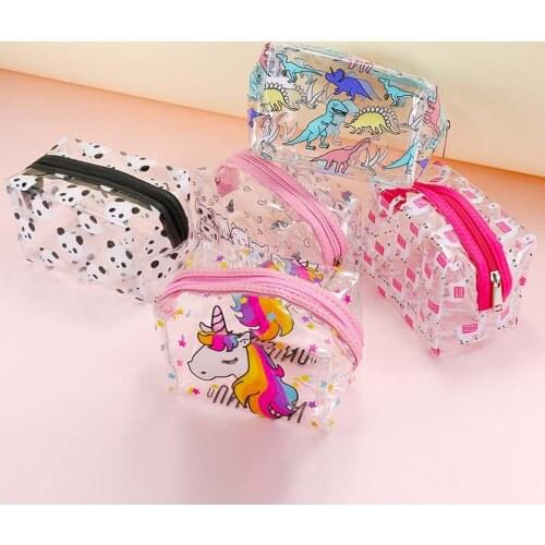 Unicorn PVC Makeup Bag Waterproof Cute Clear Transparent Plastic PVC Travel Makeup Cosmetic Toiletry Zip Bag Pouch