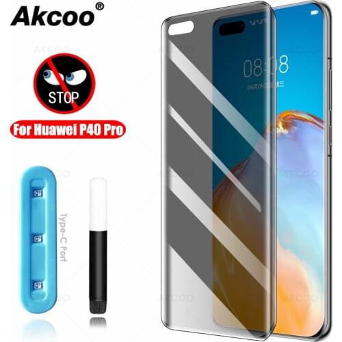 Akcoo for Huawei P40 Pro Privacy Screen Protector UV Full Glue P40 Pro Tempered Glass film anti-spy case friendly glass cover