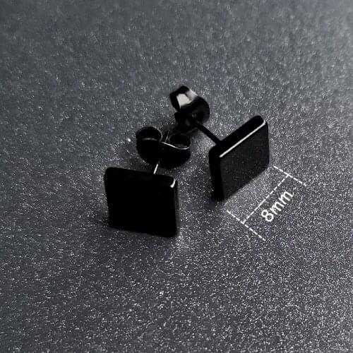 Titanium Black 8mm Square Women Stud Earrings Ear Smooth Ball 316 Stainless Steel Jewelry IP Plating No Fade