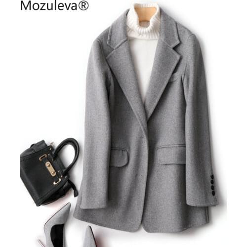 Mozuleva New 2021 High Quality Double Sided Cashmere Coat Solid Soft Casual Style Woolen Womens Coat for Winter