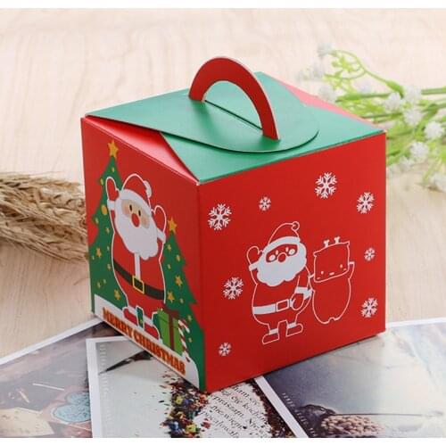 10pcs/lot Cartoon Santa Claus Christmas Candy Box Red Green Cube Package Cookies Boxes Kids Party Decoration Xmas Paper Gift Box