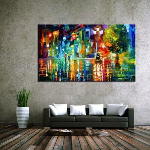 100% Hand Painted Modern Knife Palette Painting Oil Night Tree Landscape Wall Art Hand Painted Canvas Large Size Frameless