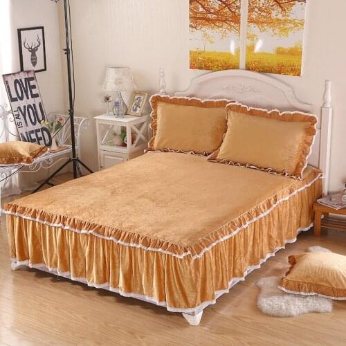 3pcs Winter thicker bed skirt single warm Fleece fabric lace bed sheets 1.2/1.5 / 1.8 /2m (single bed skirt)