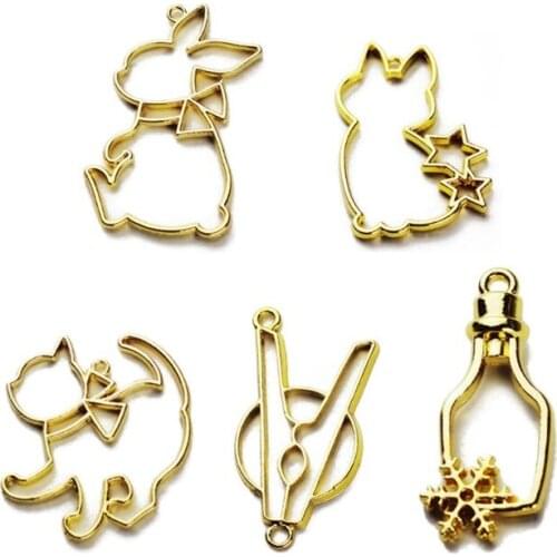 5Pcs Cat Rabbit Bottle Resin Frame Pendant Open Bezel Setting Jewelry Making