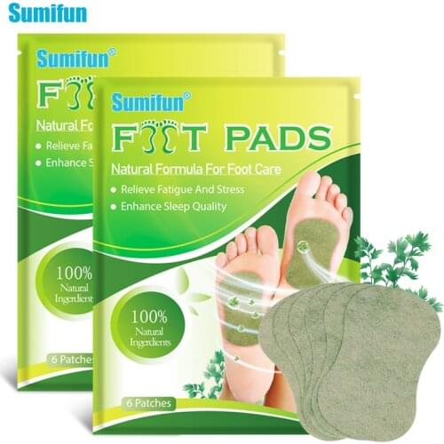 6Pcs Sumifun Herbal Detox Foot Patches Natural Green Paste Slimming Cleansing Sticker Relieve Fatigue Improve Insomnia Plaster