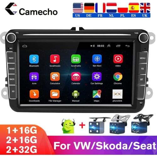Camecho Android 8.1 2 din For VW/Volkswagen/Golf/Polo/Tiguan/Passat/b7/b6/leon/Skoda/Octavia Car Radio GPS Multimedia Player