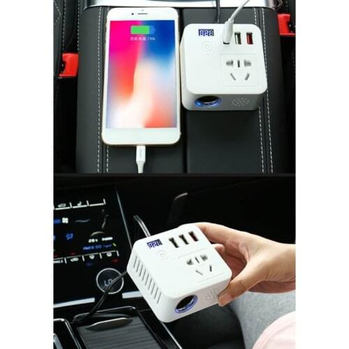 12V/24V to 220V Car Power Inverter Independent Switch Compatible with Laptop Phone Car Refrigerator QW